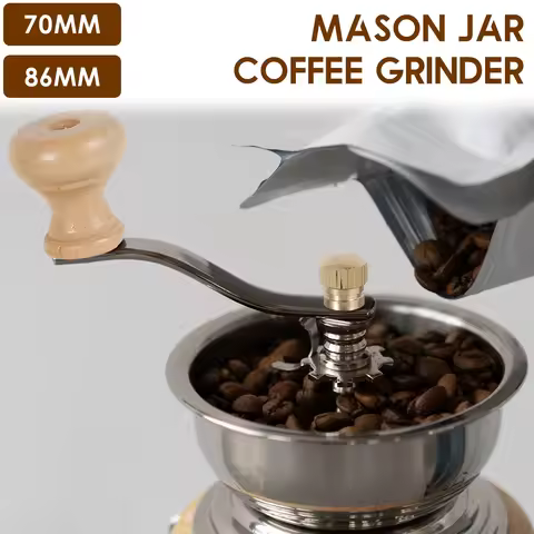 Stainless Steel Manual Coffee Grinder Mason Jar Coffee Grinder with Crank Handle Coffee Grinder Lid 