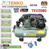 Tenko 2.0HP 90Litre 8Bar/115psi Belt-Driven Air Compressor TEV2080 with JKKP Cert - Free Air Hose & 