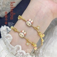 Disc Winding Labubu Gold Color New Style Female Cartoon Enamel Color Cute Pure Silver 999 Sterling S