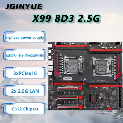 JGINYUE X99 8D3 2.5G V2.21 LGA2011-3 XEON Motherboard For Intel Dual CPU E5 2673 2666 2696 V3 V4 DDR
