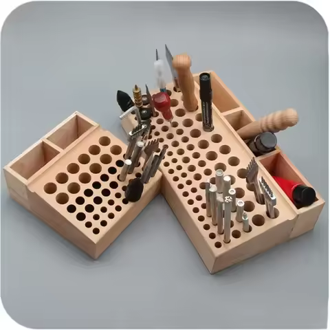 46/98 Holes Wooden Tool Organizer Leather Craft Tool Wood Holder Rack Stamp Organizer with 3 Slot fo