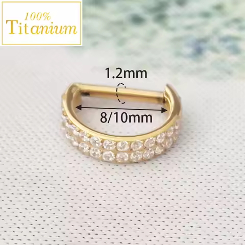 F136 Titanium Piercing Septum Clicker Double Layered Zircon D Shape Nose Ring Helix Cartilage Daith 