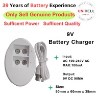 9V BATTERY CHARGER Input: AC 100-240V AC MAX:100mA Output:9V DC 90MA 90mm x 60mm x 38mm