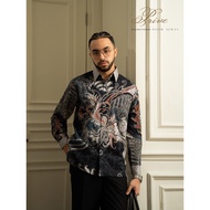KEMEJA KATUN Ayman Batik PRIVÉ - RANDHI BLACK GREY LONG SLEEVE | Luxury Refined Cotton Batik Shirt L