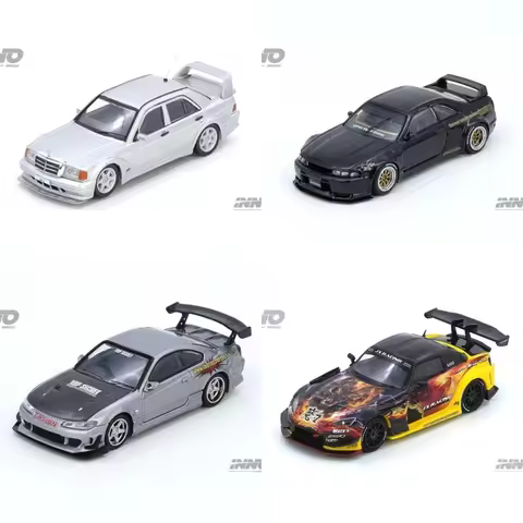 INNO 1:64 S2000 J‘S RACING (AP1) MAOU TOP SECRET SILVIA (S15) PANDEM R33 190E Silver Diecast Model C