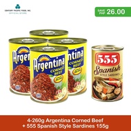 Argentina Corned Beef 260g Pack of 4 + 555 Spanish Style Sardines 155g