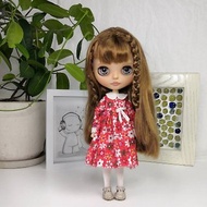 Red dress with flowers for Blythe doll. Blythe doll clothes. Outfit Blythe doll