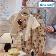 Girls' Set Round Neck T-Shirt Long Pants Cuffed Legs Fashionable Daughter Size 90-120cm DXT77