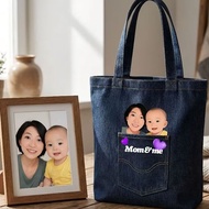 Custom Photo Tote Bag I Denim Tote Bag I Bag Wanita I Men's Bag I Unisex Tote Bag