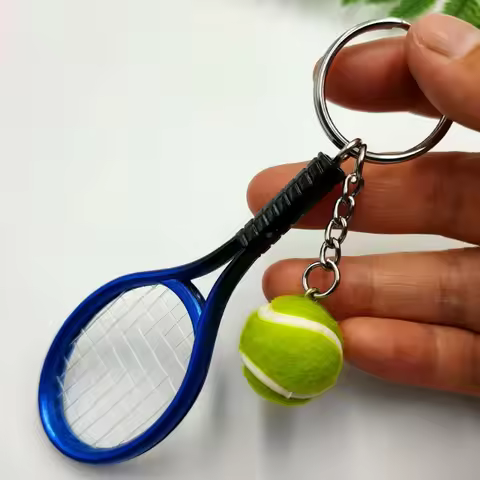 Mini Simulated Tennis Racket Pendant Keychain with Plush Tennis Ball Women Men Cute Sport Keyring Ke
