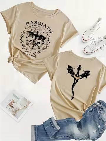 Basgiath War College Dragon Rider Women's Tee - Fourth Wing Graphic, Casual Beige Top