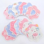 6-layer bamboo fiber round bib with 360 degree rotation for babies learning to eat solid foods