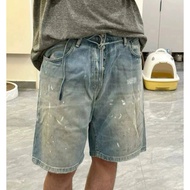 Acne Studios Splash Ink Colorful Washed Distressed Denim Denim Shorts, Unisex
