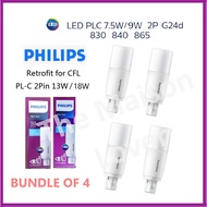 [Bundle of 4] Philips LED PL-C PLC 2P 2Pin G24D 7.5W 9W MyCare Retrofit Vertical PLC for 13W 18W PLC