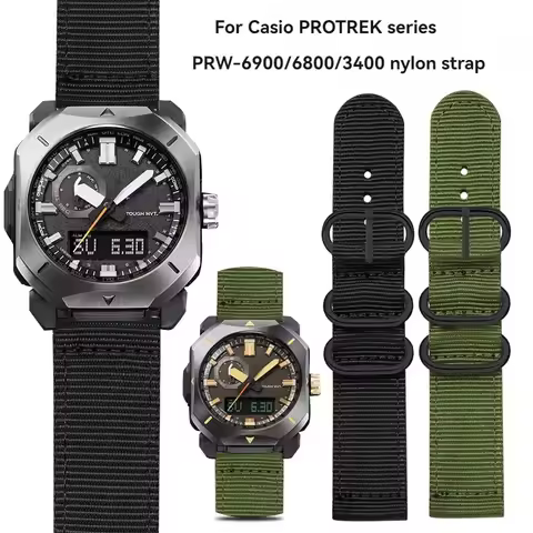 For Casio Climbing PRW-6900 PRW6900 PRW-6800 PRW-3400 Green Outdoor Sports Nylon Canvas Watch Strap 