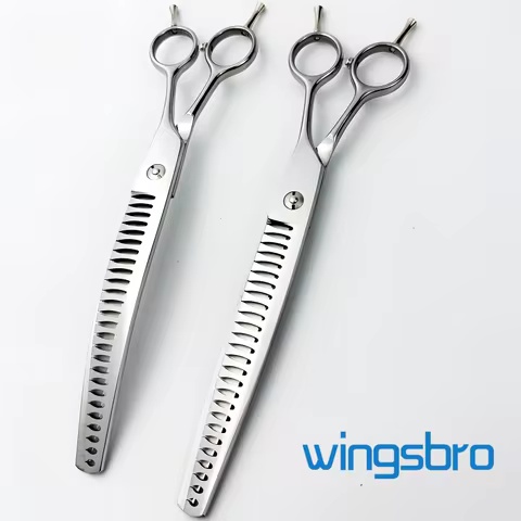 wingsbro 8/7 Inches Dogs Curved Grooming Scissors, High Quality Professional Pet Curved Big Shark Sc