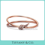 Tiffany And Co Knot สร้อยข้อมือบานพับคู่แถวสีเหลือง/กุหลาบ/ทองคำขาวฝังเพชร สร้อยข้อมือดีไซน์เนอร์แบร