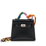 Hermès Black Tadelakt Mini Kelly Twilly Bag Charm Palladium Hardware, 2022