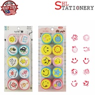 Kids Cute Cartoon / Emoji Stamp 10pcs Set Teacher Reviews Reward Stamp Red Ink Stamping Chop English