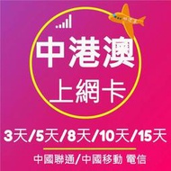 中港澳 大陸 香港 澳門 5G上網卡 3天 5天 8天 15天 30天 吃到飽 免翻牆 中港卡