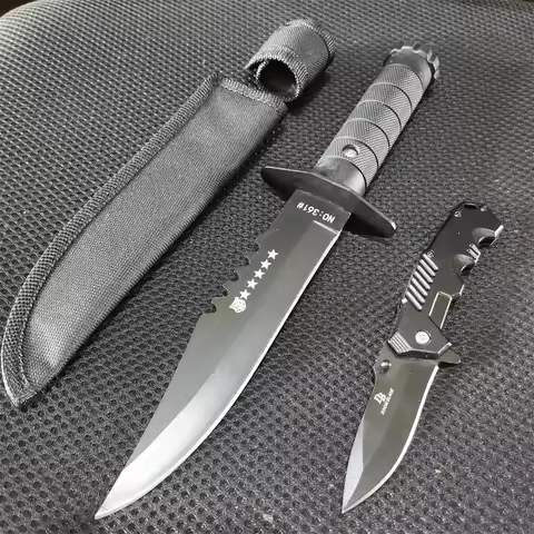 8Cr13MoV Dual Knife Set: Fixed and Folding Knives for Camping & EDC