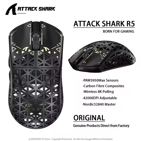 Attack Shark R5 Ultra Mouse Gaming Pro Carbon Fiber Wireless 8K Polling PAW3950MAX 42000DPI OMRON 10