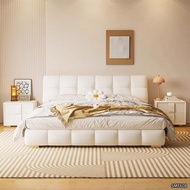[SG SELLER ] Creamy Style Leather Bed Frame Solid Wooden Bed Frame With Storage And Mattress Queen/King Size Bed Frame