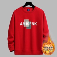 เสื้อสเวตเตอร์คอกลมแขนยาวบุขนแกะหนาสำหรับผู้ชาย NASA Original ฤดูใบไม้ร่วง/ฤดูหนาว เสื้อผ้าลำลอง ทรง