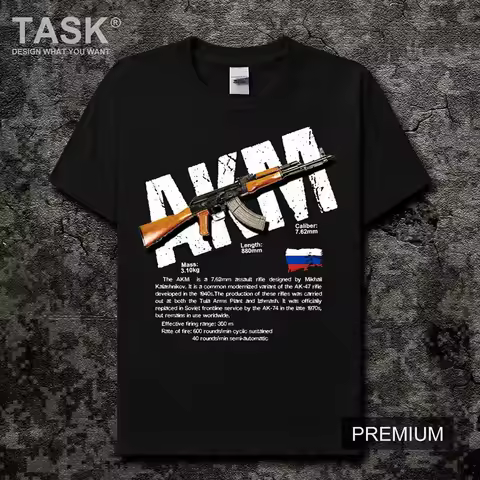 Russian AK Series Rifle AKM Assault Rifle T-Shirt 100% Cotton O-Neck Summer Short Sleeve Casual Mens