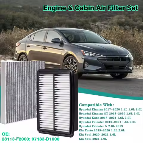 Engine&Cabin Air Filter Set for Hyundai Kona 2018-2023 Veloster 2019-2021 Kia Soul 2020-2025 1.6L 2.