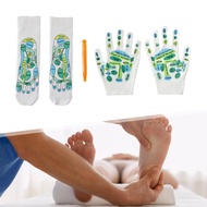 Baoblaze 4 chiếc găng tay bấm huyệt bàn tay và mát xa chân thoải mái với vớ sơ đồ bấm huyệt Gậy mát-