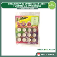 BITEX Fertilizer Tablet NPK 9-23-20, Fertiliser for Lotus / Water Lily (12 Tablets)