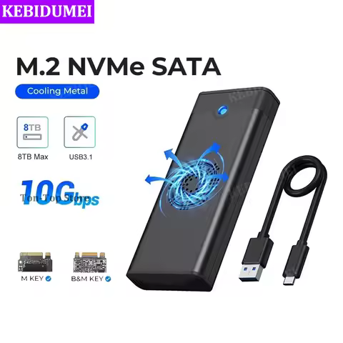 10Gbps M.2 NVME SATA SSD Case with Built-in Cooling Fan TypeC SSD Enclosure NVME NGFF SSD Adapter Su