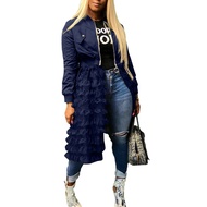 Fashion Women Autumn Long Sleeve Zipper Jacket Lacework Mesh Midi Dress Coat