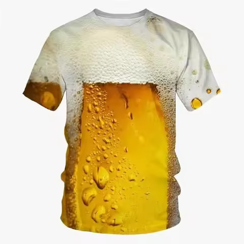 Funny 3D Beer Printing T-shirt Men's Personality Beer Festival Graphic T Shirt Casual Short-Sleeved 