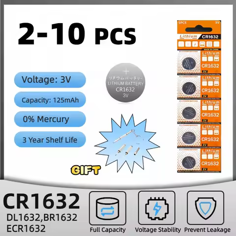 2-10PCS 3V CR1632 Battery CR 1632 Lithium Battery DL1632 BR1632 KCR1632 ECR1632 For Car Remote Contr
