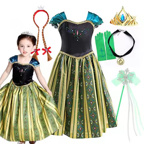 Exquisite Frozen Anna Coronation Gown Toddler Snow Queen Halloween Princess Dress Girl Make up Party