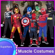 Congme Superhero Muscle Costume For Kid 3D Captain America Spiderman Batman Ironman Thor Hulk Cosplay Jumpsuit