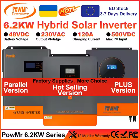 PowMr 6.2KW 4.2KW Off-Grid Hybrid Solar Inverters 48V 24V to 230VAC MPPT 120A Solar Charge Controlle