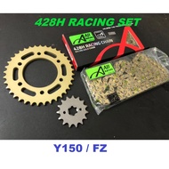 AJI RACING CHAIN + SPROCKET SET 428 Y15 Y150 FZ Y15ZR Y150ZR FZ150 GEAR SPOKET SPOCKET GOLD RANTAI E