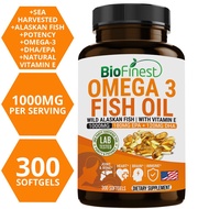Biofinest Omega 3 Fish Oil 1000mg - Wild Alaskan Fish Natural Vitamin E Omega 3 EPA DHA - Heart Brain (300 Softgels)