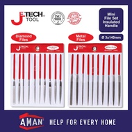 JETECH 10pcs Diamond File Set Metal File Set Insulated Handle Diamond Needle Files Set Wood Carving 