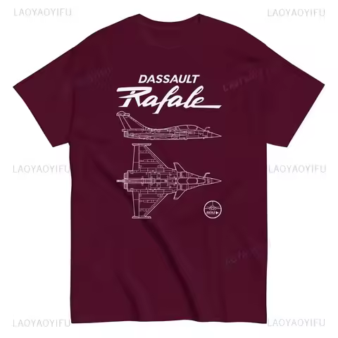 Dassault Rafale French Fighter Jet Cotton T-Shirt Dual-view Fighter Jet Contour Design Air Force The