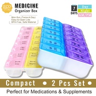 Eco-Store° 2 Pcs Of 14 Compartment Medicine Box Pill Organizer (Big+Small) Storage (Am/Pm) (Day/Nigh