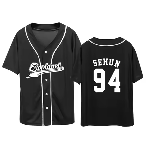 KPOP SUHO BAEKHYUN CHEN CHANYEOL KAI SEHUN XIUMIN LAY Cardigan Buttons Baseball Jersey T-shirt Short