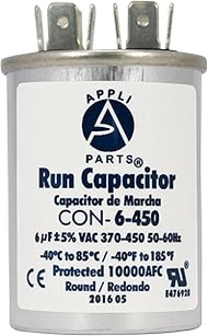 Appli Parts Run Capacitor for ac 6 Mfd uF (microfarads) 370 VAC or 450 VAC CBB65 Round Universal fit