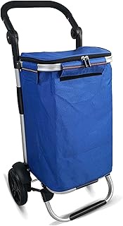 Shopping Cart 40L Shopping Cart Trolley Bag On Wheels Multifunctional Push Tote Trolley Bag Foldable Luggage Cart Utility Cart (Blue) vision