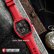 [Original] Expedition E6782 MCRREBA Tonneau Chronograph Men's Watch with Black Dial Red FKM Rubber Strap