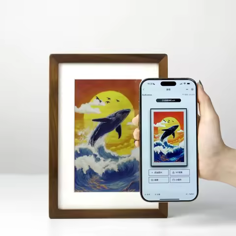 Hindetel Color E-Ink wooden digital photo frame wall mounted AI image generate acrylic wifi frame