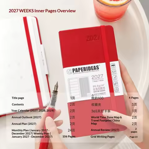 PAPERIDEAS 2027 Pocket Weekly Planner,Soft Cloud Touch Cover B6 Slim Notebook,Year/Month/Dialy Plan 